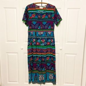 Vintage Wide Leg Button Up Jumpsuit Boho Paisley Print Cotton Size Large